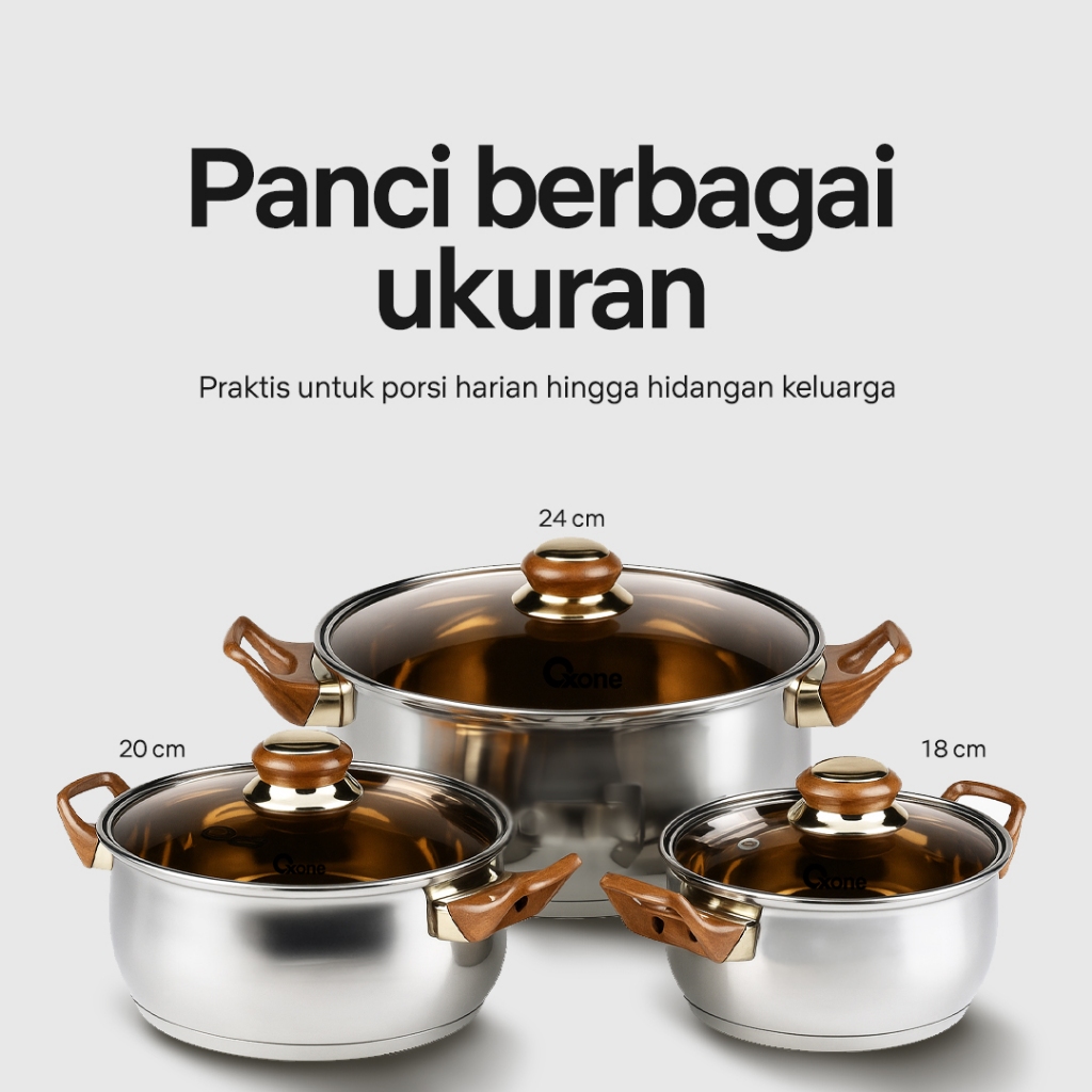 Oxone OX933 Panci Stainless Steel Set Anti Karat Cookware Premium - Gambar 4