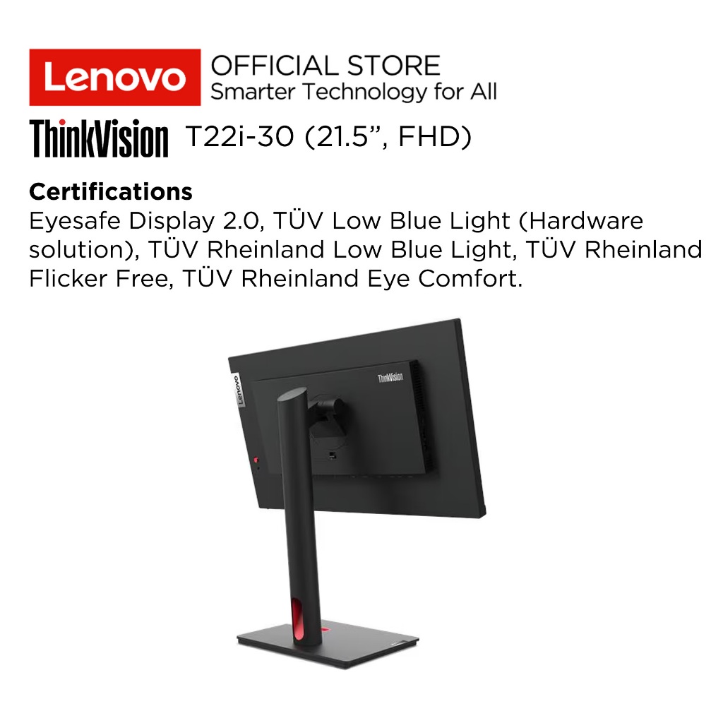Lenovo Monitor ThinkVision T22i-30 21.5" FHD IPS 60Hz Antiglare 99% sRGB Tilt, Swivel, Pivot, Height Adjust Stand Supports VESA mount 100mm 22inch Garansi Resmi Lenovo Indonesia 3 Tahun 63B0MAR6WW Raven Black - Gambar 4