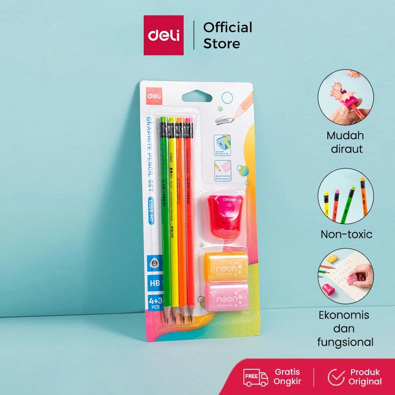 Deli Graphite Pencil Set / Set Alat Tulis / Paket Alat Tulis Lengkap EC066-MT EC025-MT