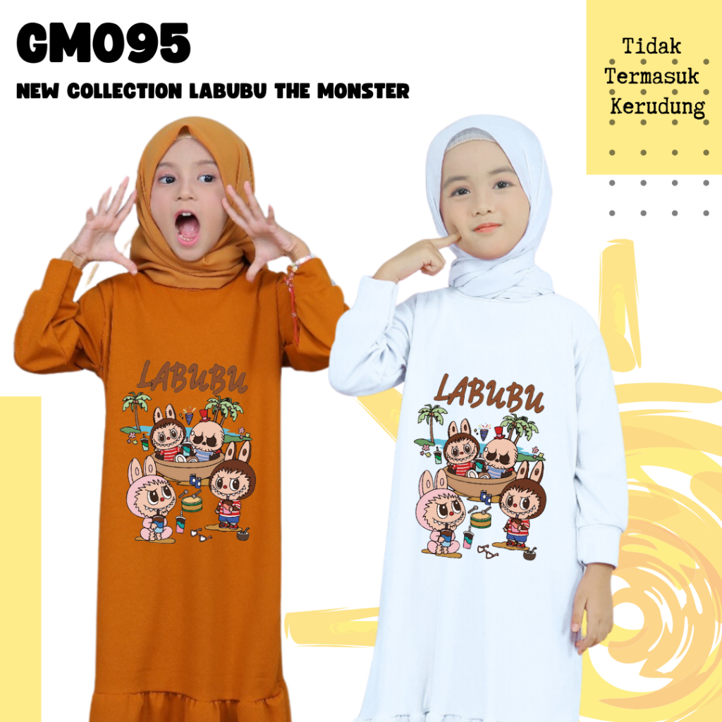Gm095- Girls HIJAB Dress With Macaron Pumpkin MONSTER Print 1-12 Years ...