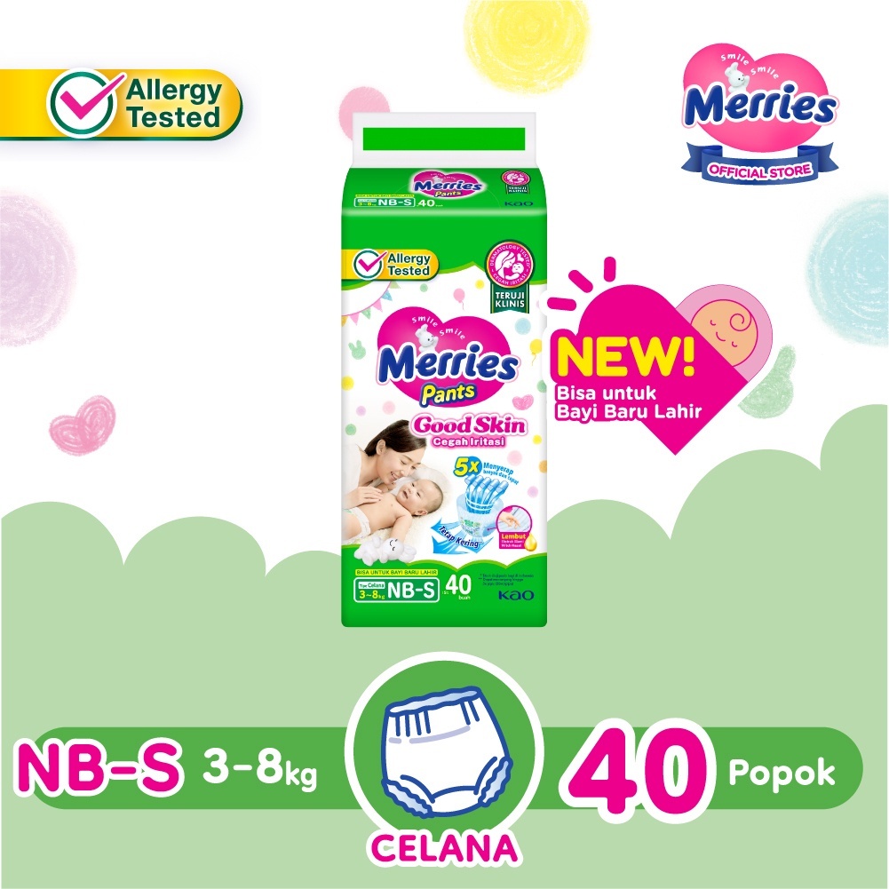 Merries Good Skin Pants Popok Bayi NB-S (3- 8kg) Isi 40 Buah - Gambar 2