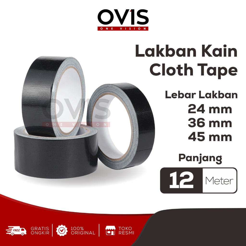 Lakban Kain Cloth Tape Isolasi Selotip Ovis 24 mm 36 mm 48 mm 12 Meter