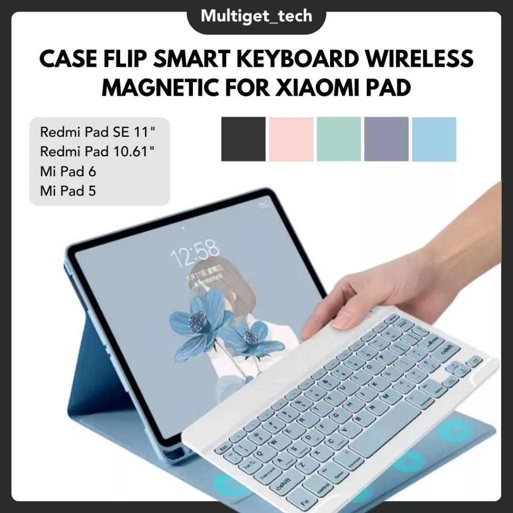 Case Flip Smart Keyboard Wireless Magnetic For XIAOMI Pad 6/ 6s 12.4 Pro Mipad 5 Mipad 7 Redmi pad SE 2023 10.61 2022 Poco Pro 12.1 Cover Leather Casing Keyboard Wireless Bluetooth