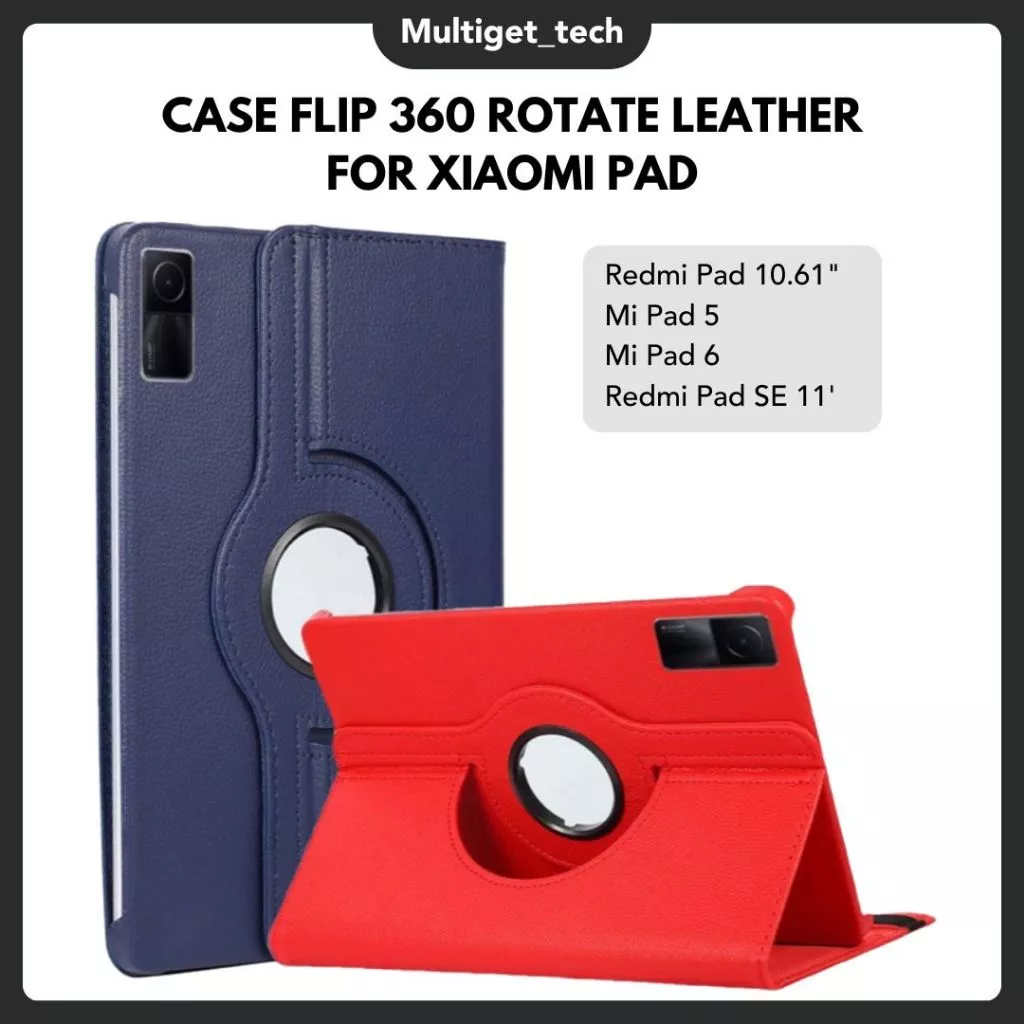 Case Flip 360 Rotate Cover Leather For Redmi Pad 2 / Xiaomi Pad 5/6 / Redmi Pad SE 11"/ Redmi Pad 10,61"/ Xiaomi Pad 6s Pro 12.4"/Redmi Pad SE 8.7"/ Redmi Pad Pro 12.1" Multi Angle View With Rubber Strap