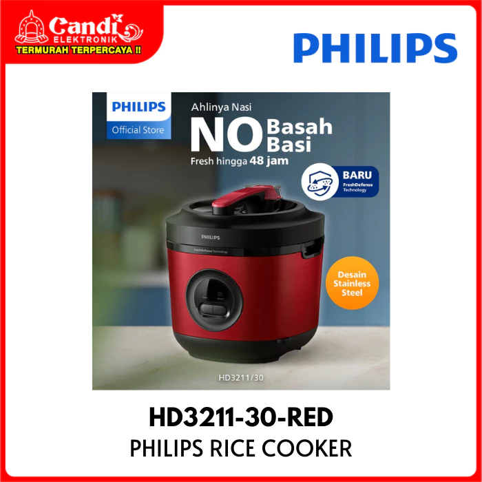 PHILIPS Rice Cooker 3in1 Penanak Nasi 1,8 Liter Fresh Defensse HD3211-30-RED - Gambar 2