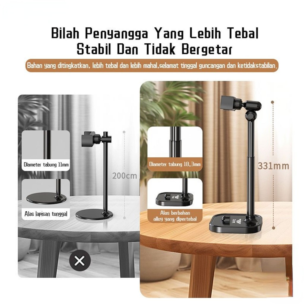 Product image Plokama DT80 Stand Holder HP Aluminum Desktop Stand HP Flexible Rotate 360 Phone Holder Desk Overhead Phone Stand Overhead Tripod Holder Handphone 8
