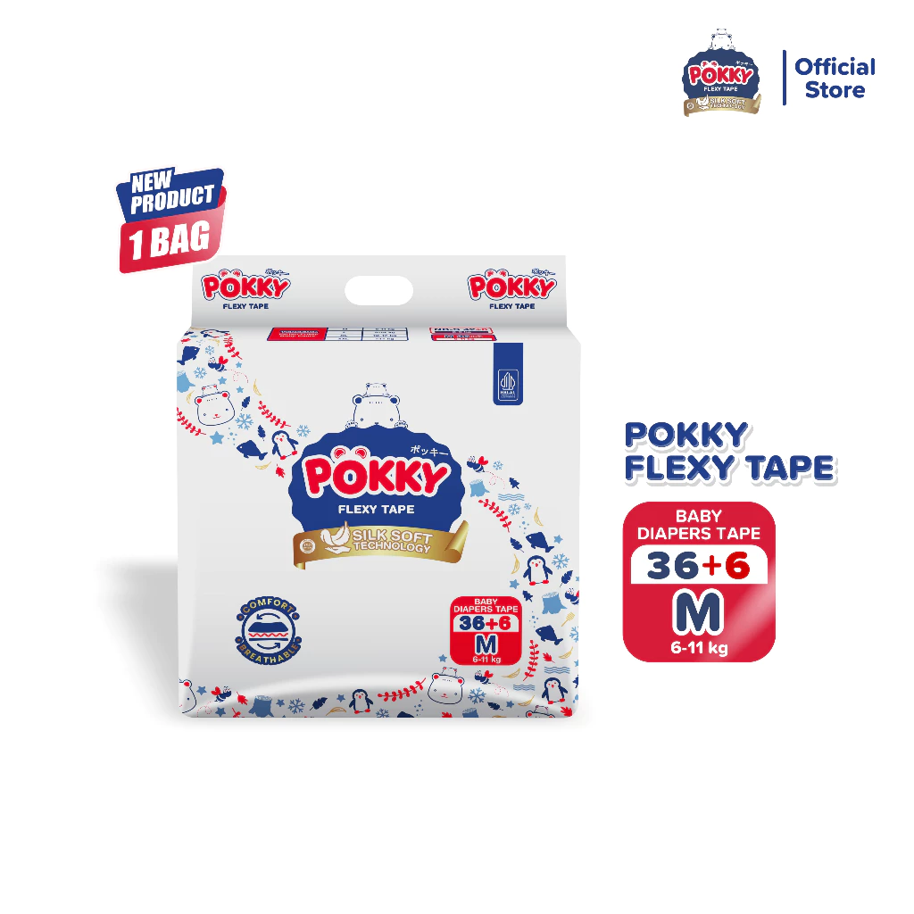 [SPECIAL DESAIN] POPOK PEREKAT POKKY FLEXY TAPE M36+6 / BABY DIAPERS NEW BORN BAYI LAHIR UKURAN M LEMBUT BERKUALITAS - Gambar 2