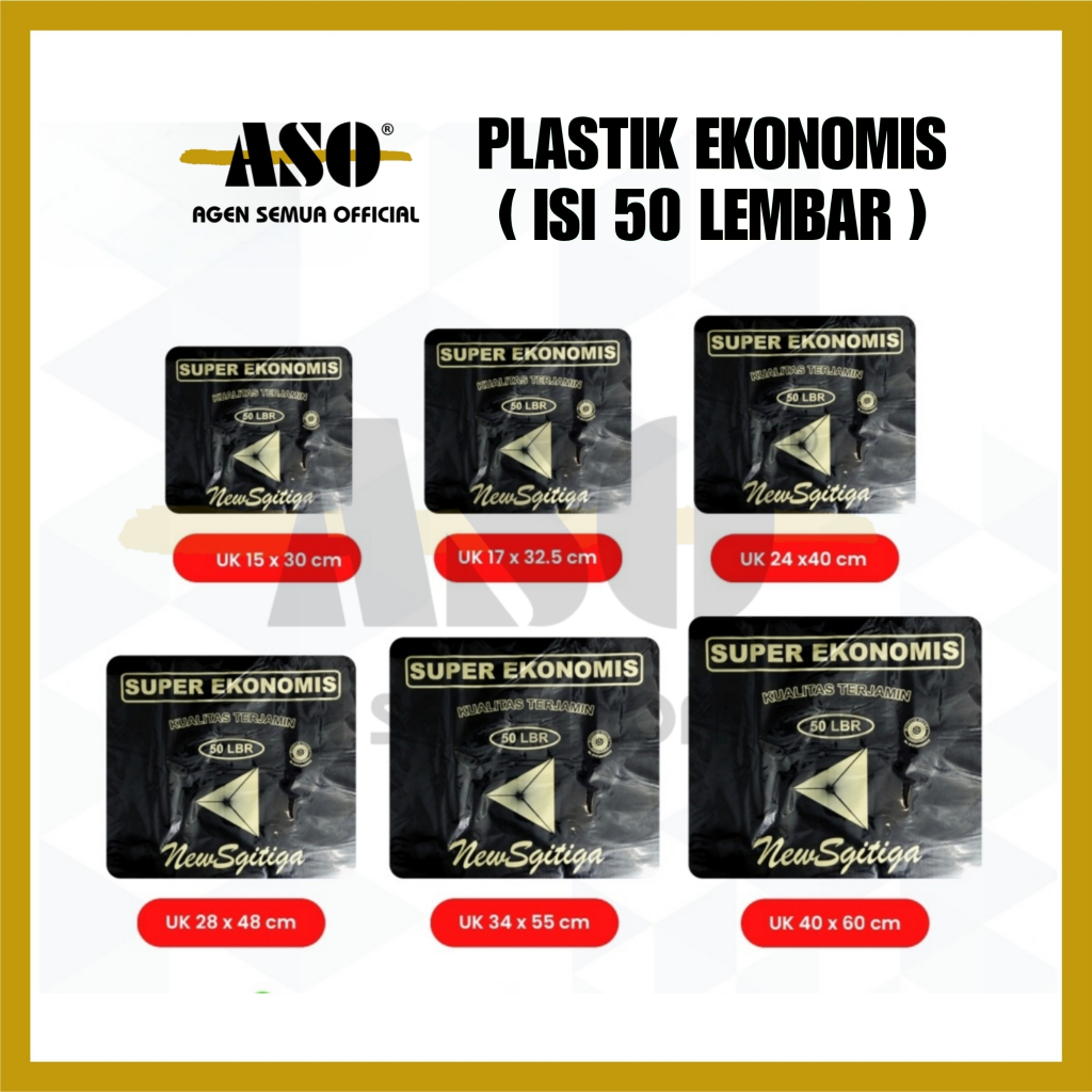 KANTONG PLASTIK SEGITIGA EKONOMIS HITAM MERAH PUTIH SUSU UK. 15 - 40 KUALITAS LOCO [ Isi 50 ] PROMO !!! - Gambar 2