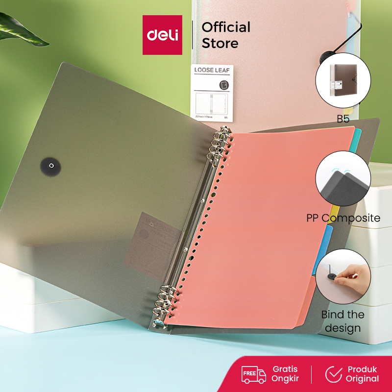 Deli Binder A5 / Loose-Leaf Notebook A4 A5 B5 Binder Notebook Strap Kunci Gratis Pembatas HXX-3