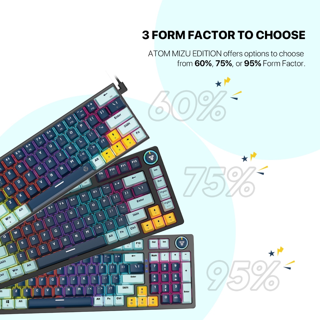 Fantech Atom63 / Atom-63 Mizu / Atom81 / Atom-861 Mizu / Atom96 / Atom-96 Mizu / MK874-V2 / MK875-V2 / MK890-V2 Wired Mechanical Gaming Keyboard Mizu Edition - Gambar 2