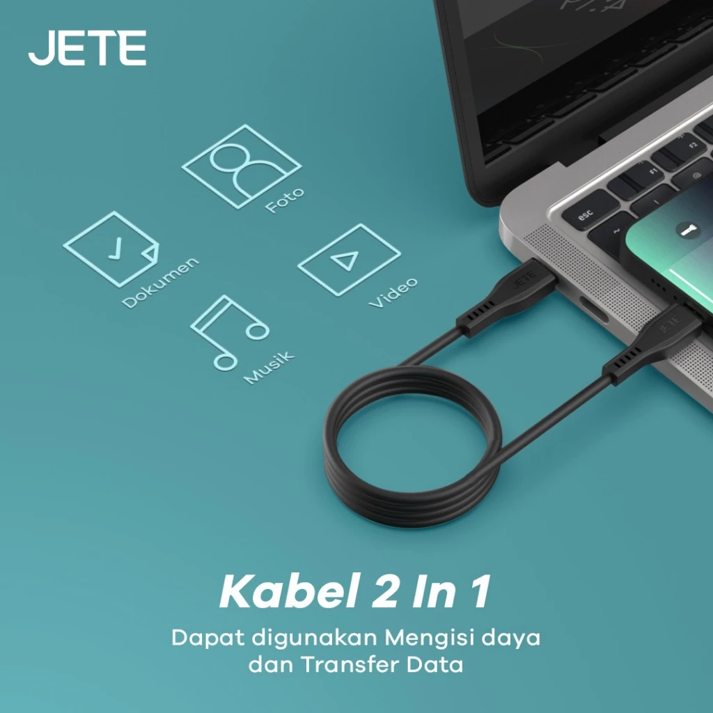 Kabel Data 65Watt Type C to Type C JETE Tiny 3 Fast Charging  - Garansi 2 Tahun - Gambar 3