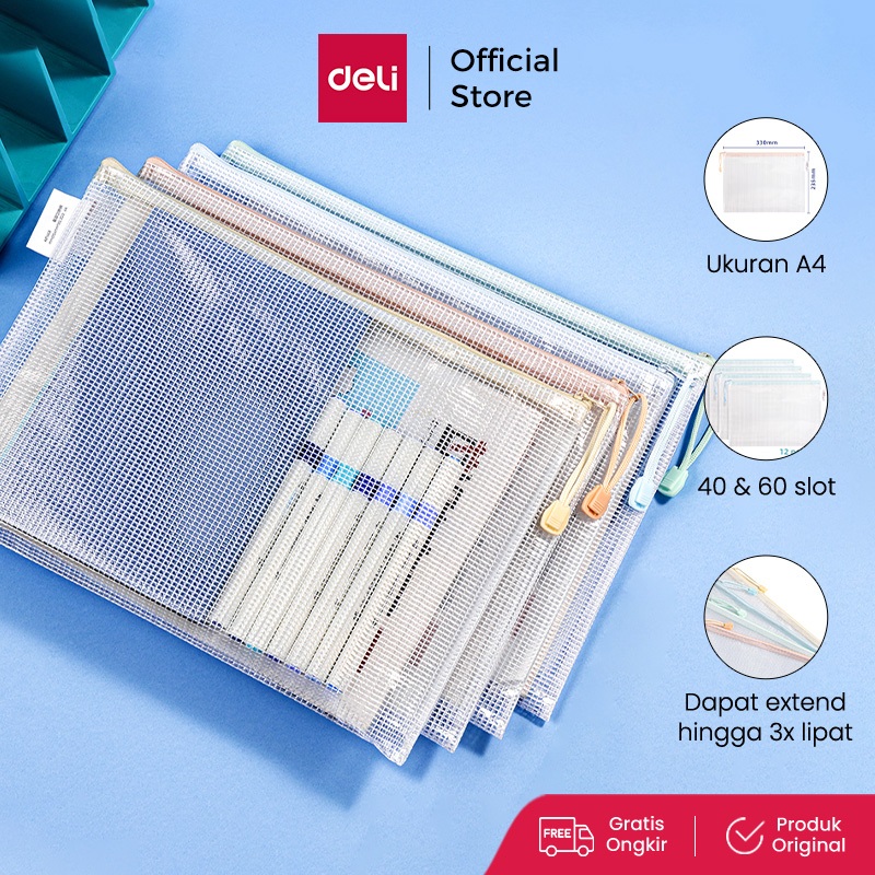 Deli Zip Bag / Pouch Document Bag Transparan Serbaguna A4 A5 Tebal 63479A 63480A