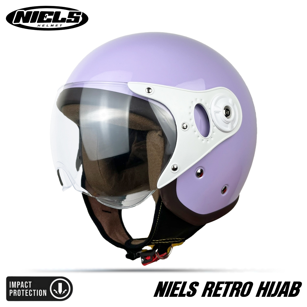 NIELS - Helm Bogo Retro Hijab Dewasa Lilac Kaca Pilot SNI Motorcycle