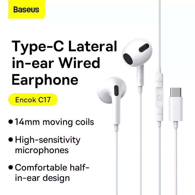 Baseus Headset Kabel Encok Type-C Lateral In-ear Wired Earphone C17/H17 White - Gambar 2