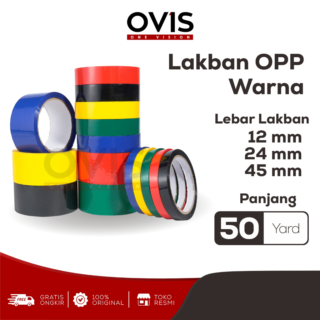 Lakban Isolasi Warna Warni Selotip Pigment Tape Ovis 12mm 24mm 45mm 50 Yard