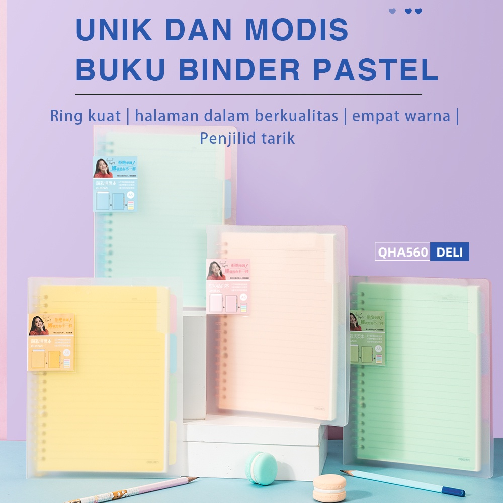 Deli Buku Vivid Lose Leaf Binder A5/B5 60 Halaman Warna Pastel QHA560 QHB560 - Gambar 2