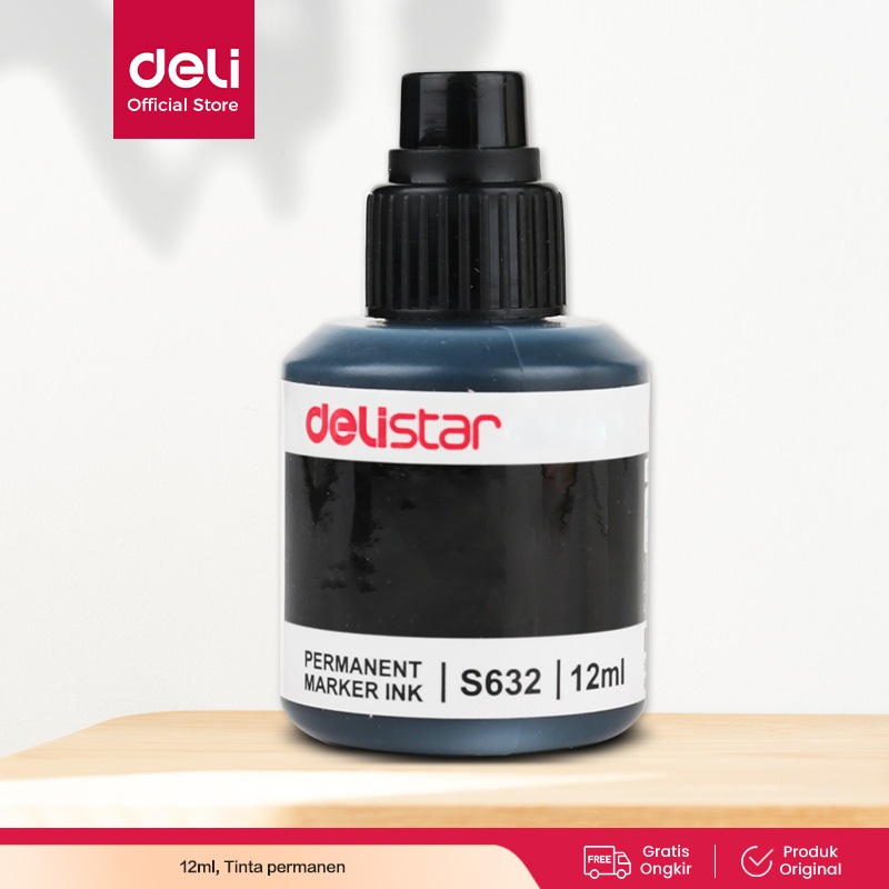 Deli Isi ulang tinta Spidol Permanen [12 mL] - Hitam Merah Biru Cepat Kering tahan air ES632