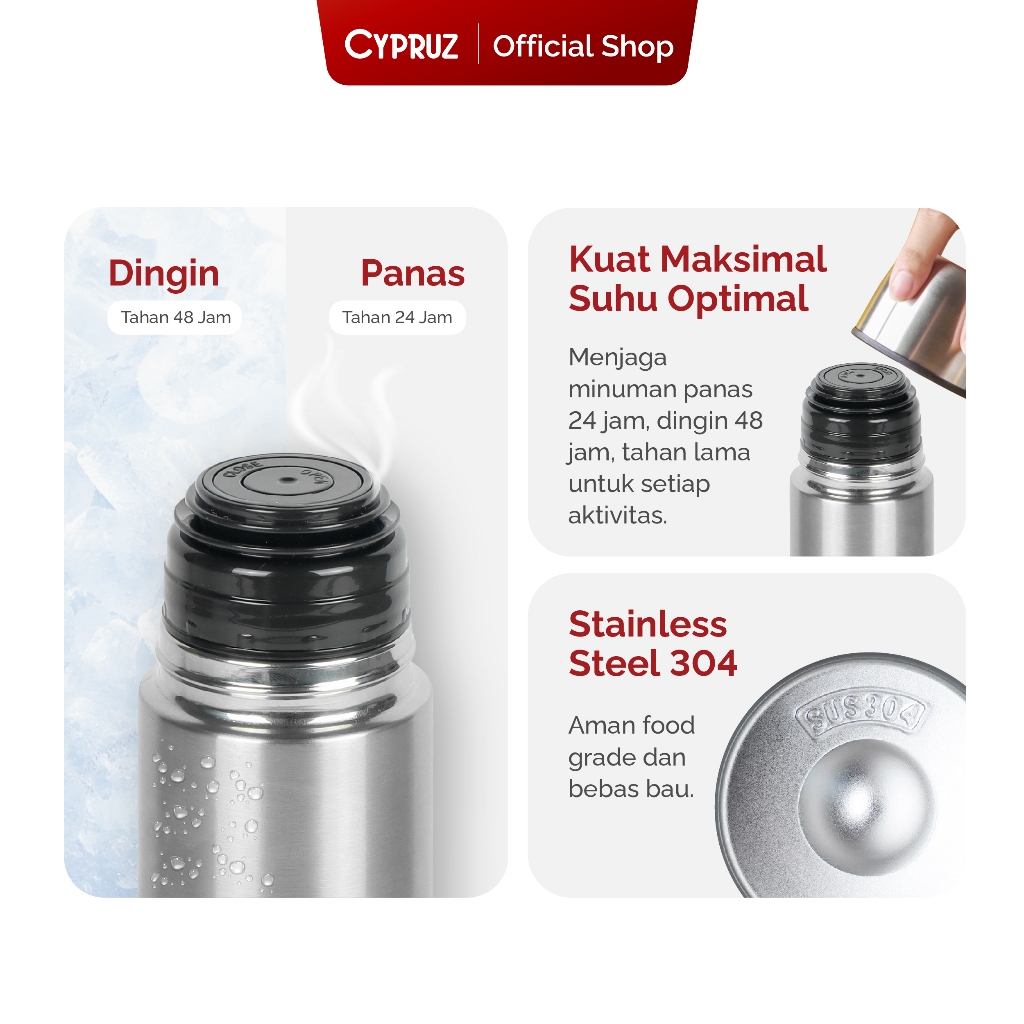 Cypruz Botol Minum Stainless Tahan Panas dan Dingin 1 Liter - Gambar 4