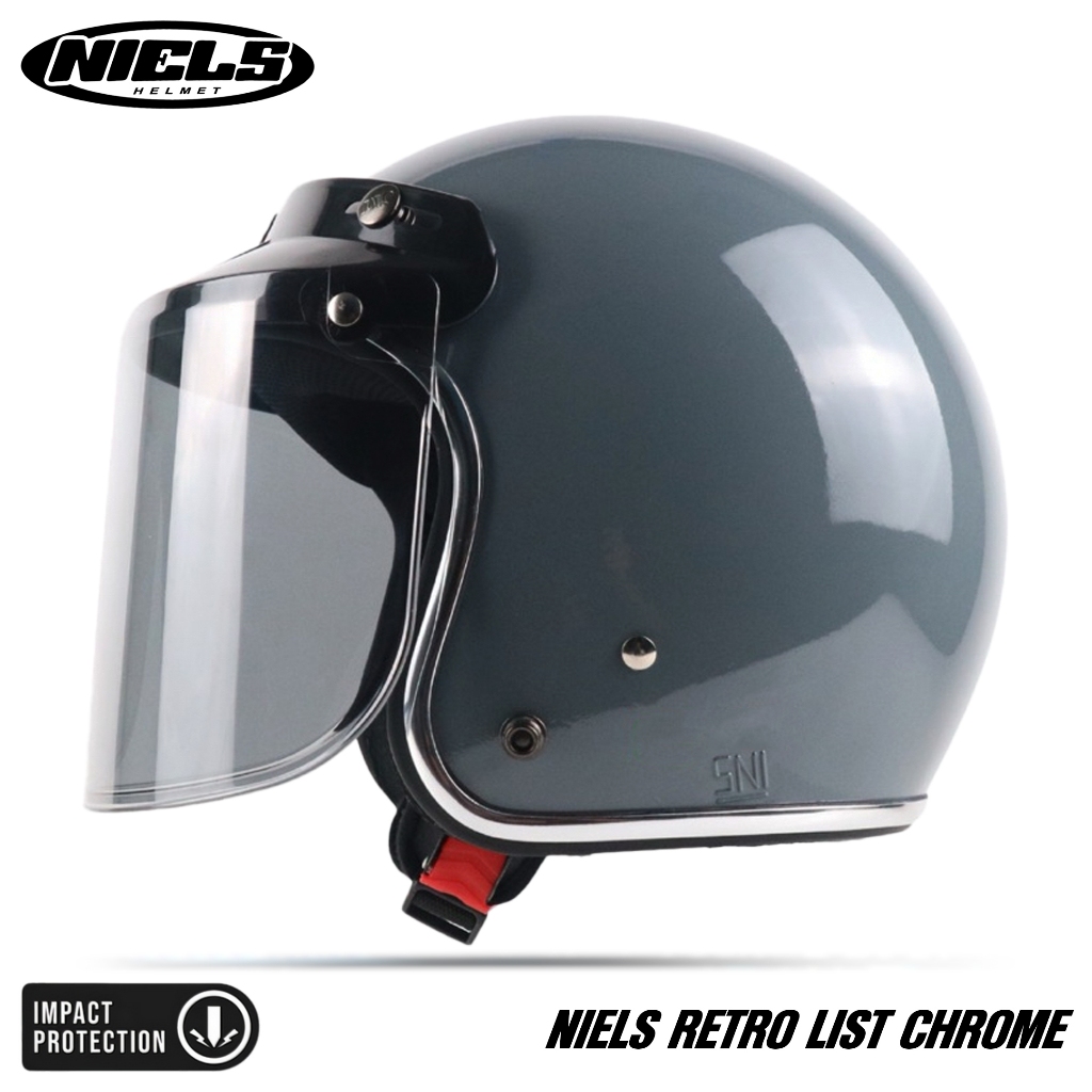 NIELS - Helm Bogo Retro List Chrome Dewasa Kaca Datar / Kaca Cembung SNI Motorcycle - Gambar 3