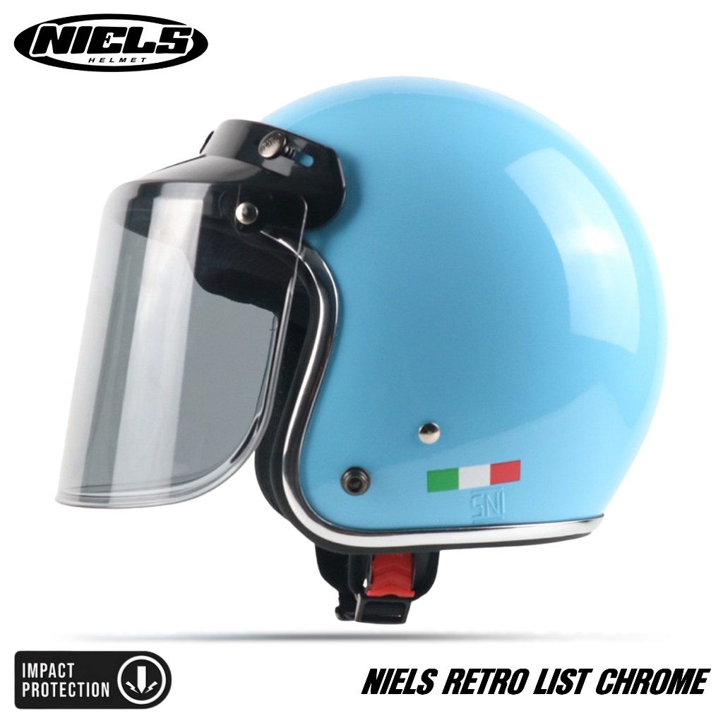 NIELS - Helm Bogo Retro Italy List Chrome Dewasa Kaca Datar / Kaca Cembung SNI Motorcycle - Gambar 2