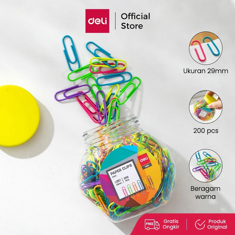 Deli Paper Clip / Klip Kertas 29 mm Multi Warna Untuk Kebutuhan Kantor E0053