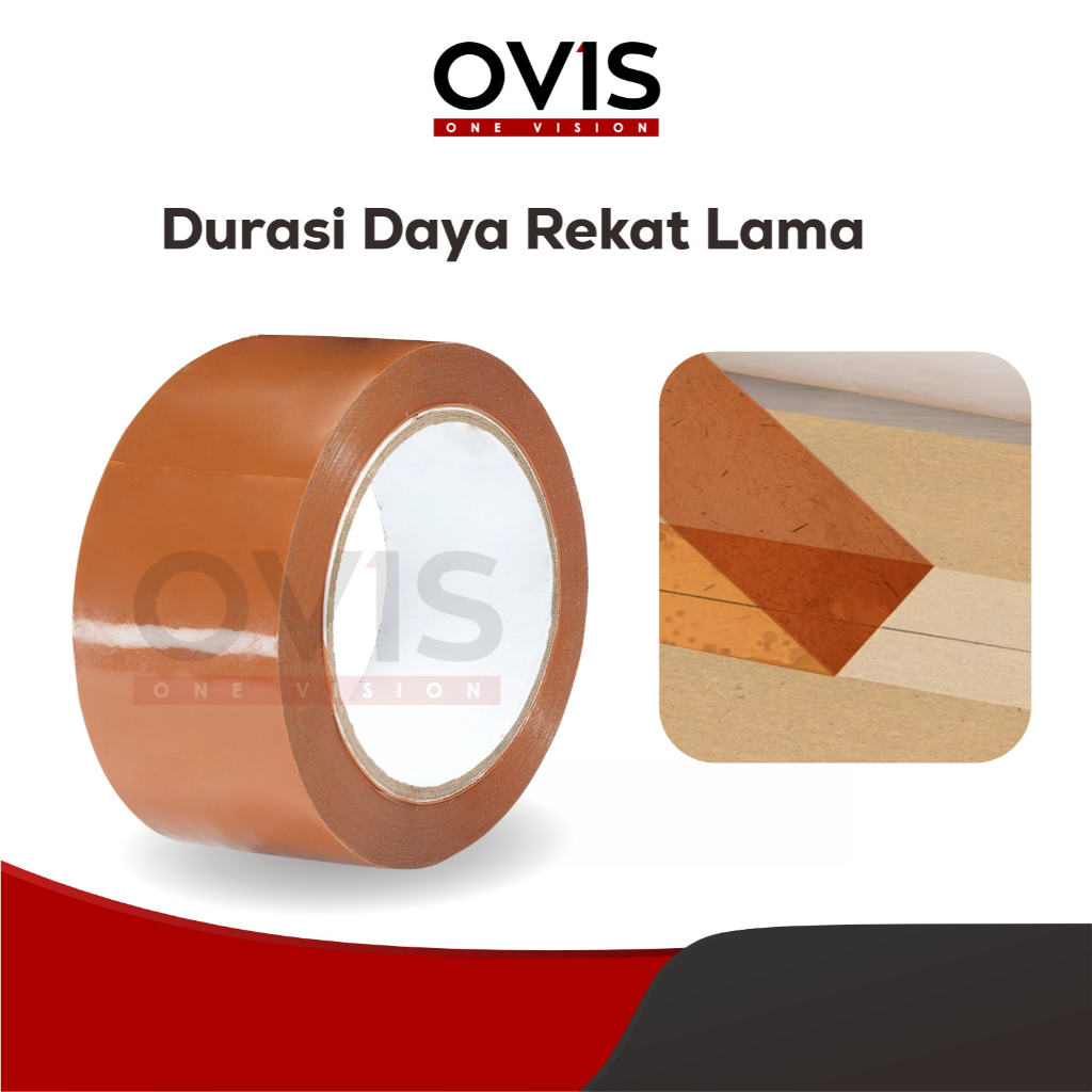 Lakban Isolasi 2 Inch x 200 Yard Coklat Dan Putih Bening Clear Transparan OVIS - Gambar 3