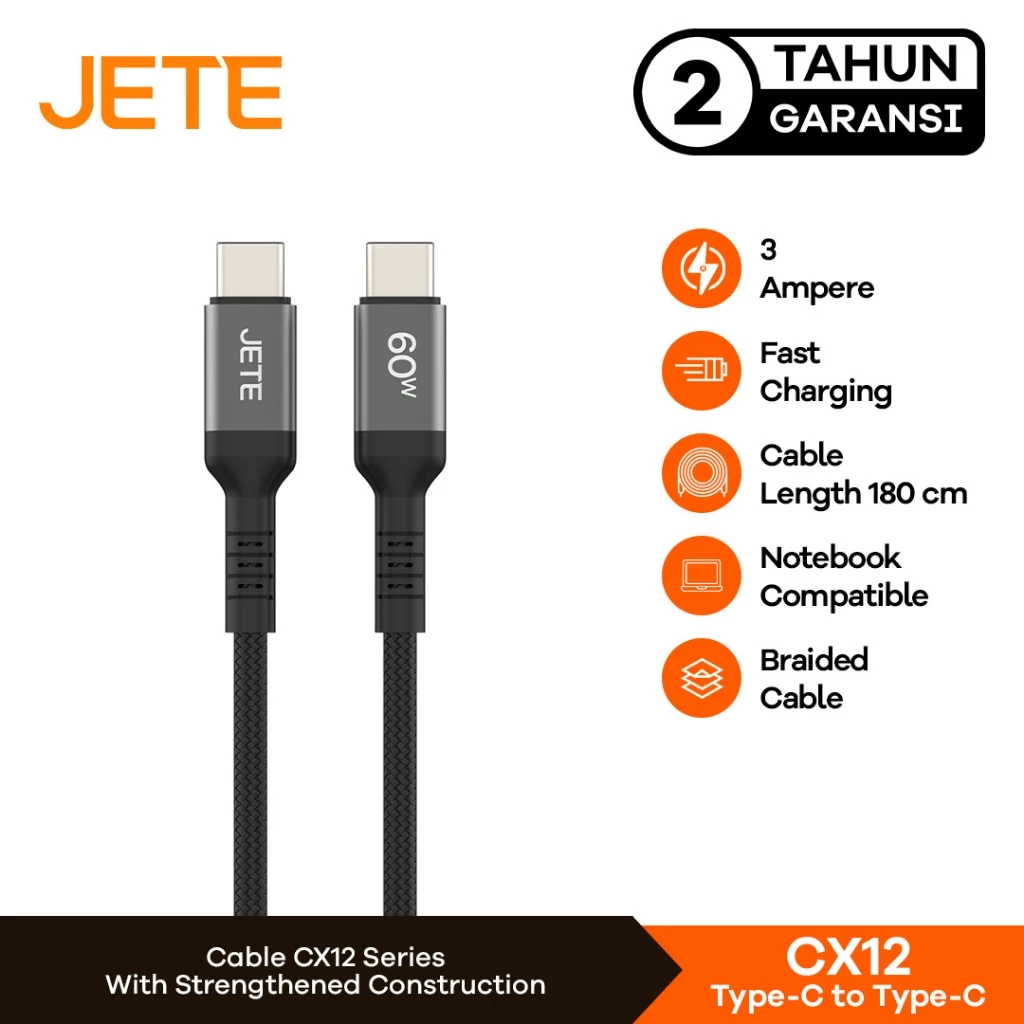 JETE CX12 Kabel Data Fast Charging 60W Type C to Type C - Garansi 2Th