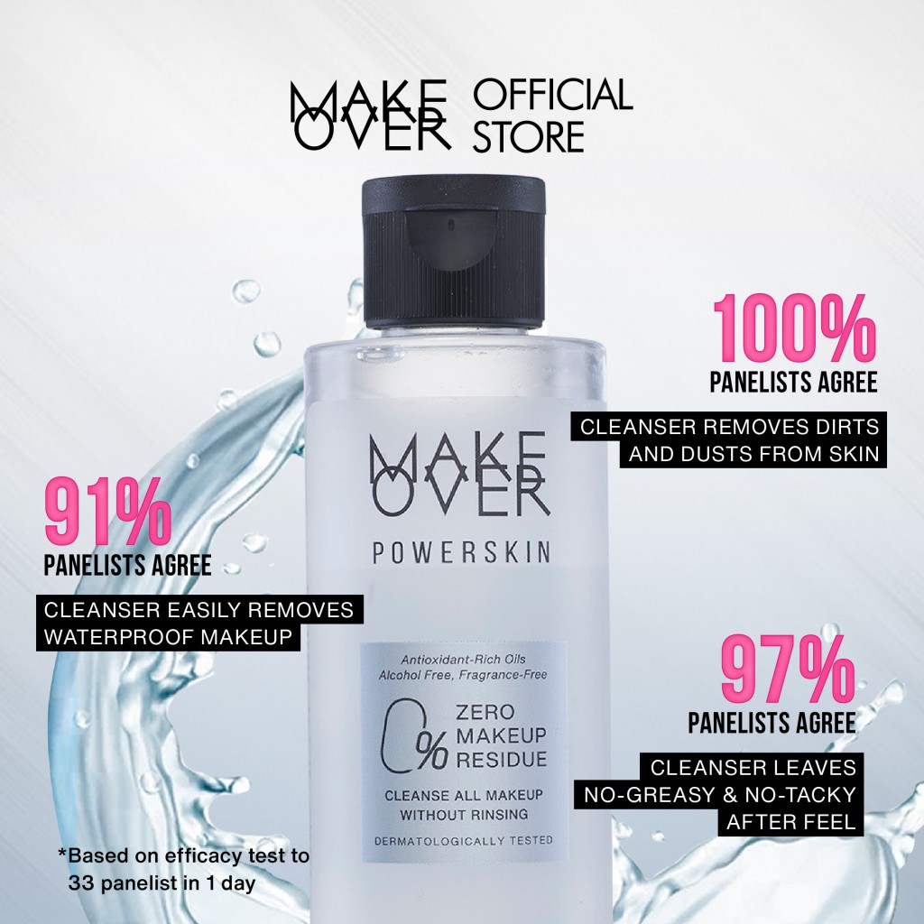 MAKE OVER Powerskin Bi-Phase Oil Micellar Water - Pembersih cleanser makeup sekali usap bersih total tanpa residu tidak menyumbat pori tidak membuat jerawat aman untuk kulit sensitif non-comedogenic - Gambar 3