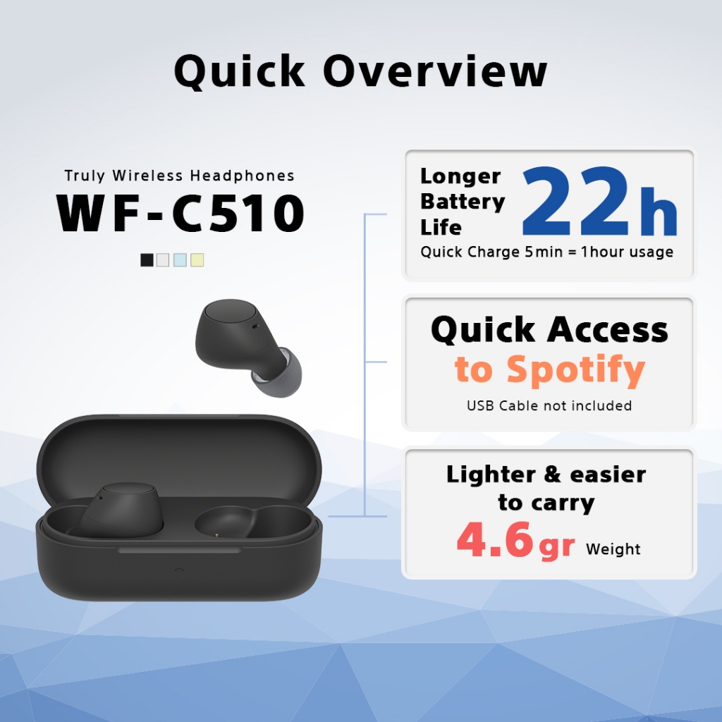 SONY WF-C510 Truly Wireless Earbuds with Multiple Connection, Ambient Sound, Battery 11h, Faster Quick Charging, Bluetooth 5.0, IPX4 TWS - Gambar 3