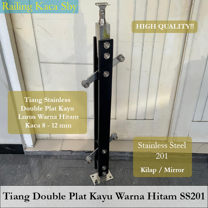 HITAM KAYU Stainless GLASS STAIR RAILING POLE DOUBLE WOODEN PLATE MODEL ...