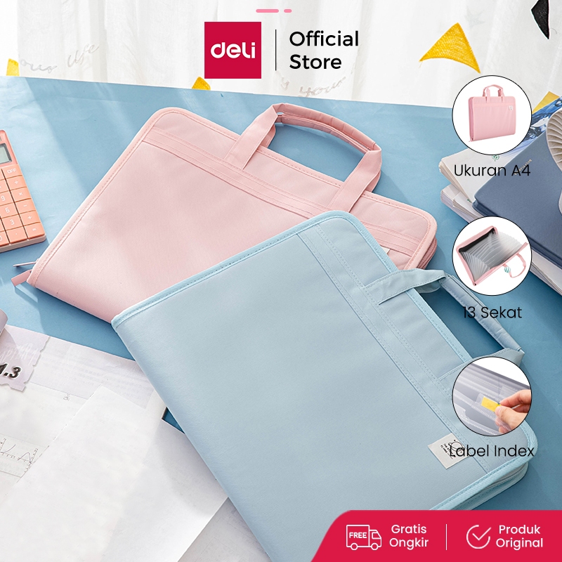 Deli File Folder Document Bag Tas Dokumen File A4 Warna Pink Biru 13 Sekat 72561
