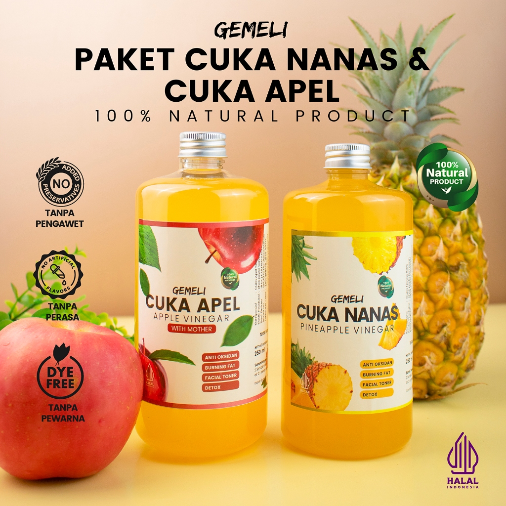 Paket Bundling Cuka Apel Original 500ml & Cuka Nanas Original 500ml - Gambar 2
