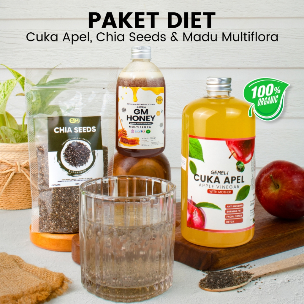 Paket Cuka Apel Original 500ml Madu Asli Multiflora 350gr Chia Seed 100gr - Gambar 4