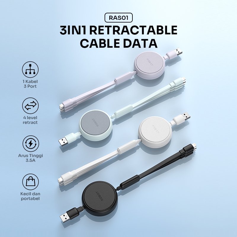 Robot Kabel Data 3-in-1 Fast Charging iPhone/Android - Gambar 2