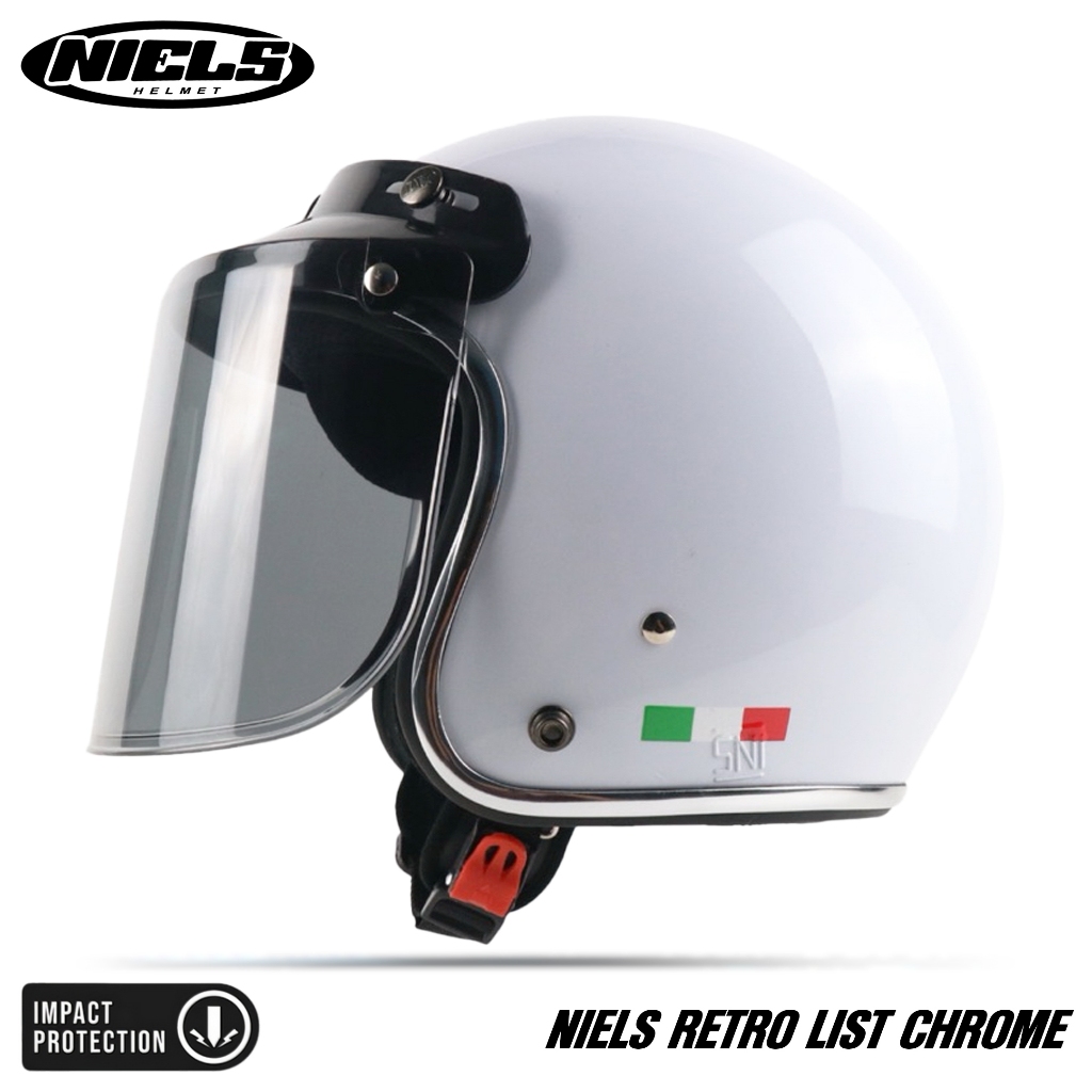 NIELS - Helm Bogo Retro Italy List Chrome Dewasa Kaca Datar / Kaca Cembung SNI Motorcycle - Gambar 4