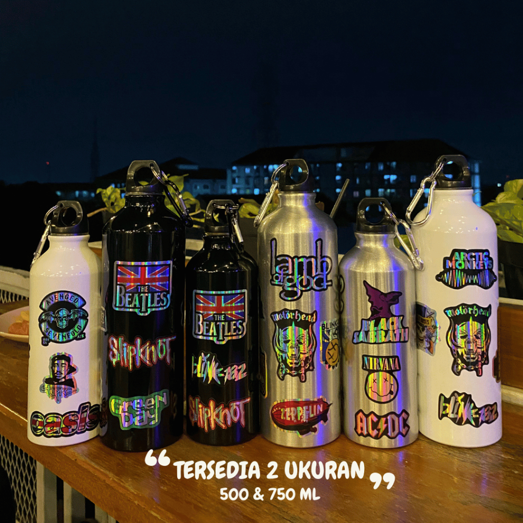 Botol CARABINER Stainless Steel Sports Water Bottle Tumbler Minum Olahraga 500ml & 750ml Stiker Band foto 2