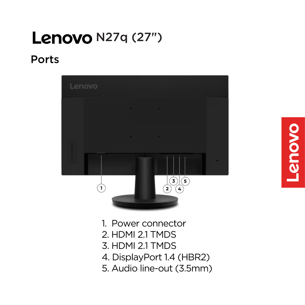 Lenovo Monitor N27q 27" QHD IPS 99% sRGB 90% DCI-P3 100Hz 300nits Antiglare NearEdgeless HDMI Tilt VESA Mount Low Blue Light N27 27inch Garansi Resmi 3 Tahun Original 67C2GAC1WW Black - Gambar 4