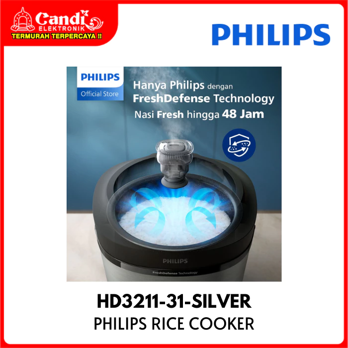 PHILIPS Rice Cooker Penanak Nasi Kapasitas 1,8 Liter Fresh Defense HD3211-31-SILVER - Gambar 3