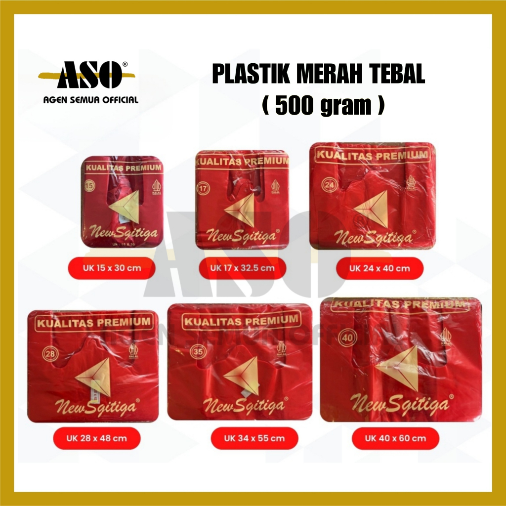 KANTONG PLASTIK SEGITIGA HD PREMIUM TEBAL MERAH PUTIH SUSU PROMO !!!