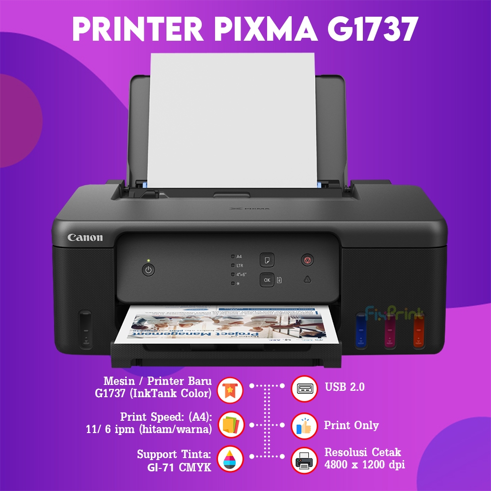 FixPrint Printer Canon PIXMA Ink Efficient G1737 Pengganti Printer G1010 G1020 / Canon Printer E470 Pengganti E410 All In One Colour A4 - Gambar 2