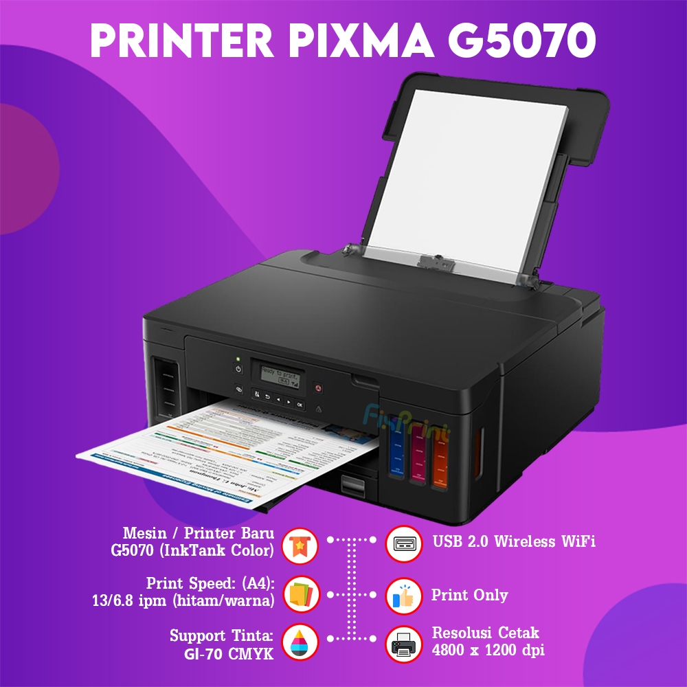 FixPrint Printer Canon G5070 InkTank G5070 Print Only Wireless Duplex LAN Garansi Resmi / Canon G6070 LAN