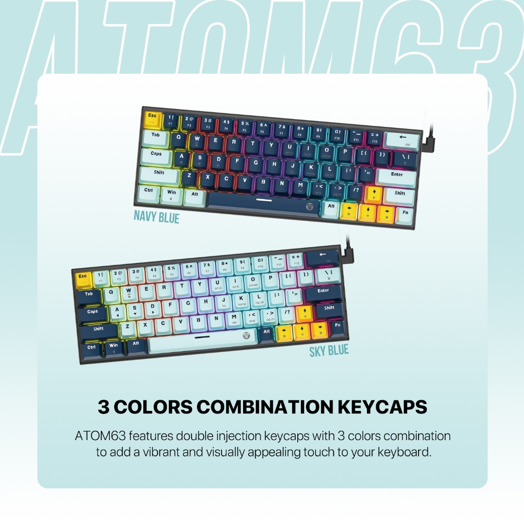 Fantech Atom63 / Atom-63 Mizu / Atom81 / Atom-861 Mizu / Atom96 / Atom-96 Mizu / MK874-V2 / MK875-V2 / MK890-V2 Wired Mechanical Gaming Keyboard Mizu Edition - Gambar 3