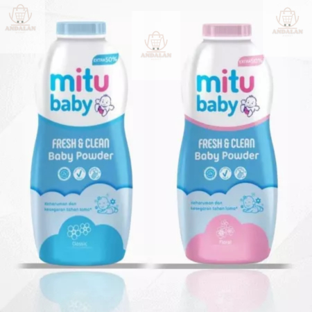 Mitu Baby Powder Fresh & Clean Pink / biru Floral Classic 200 + 100 gr ...