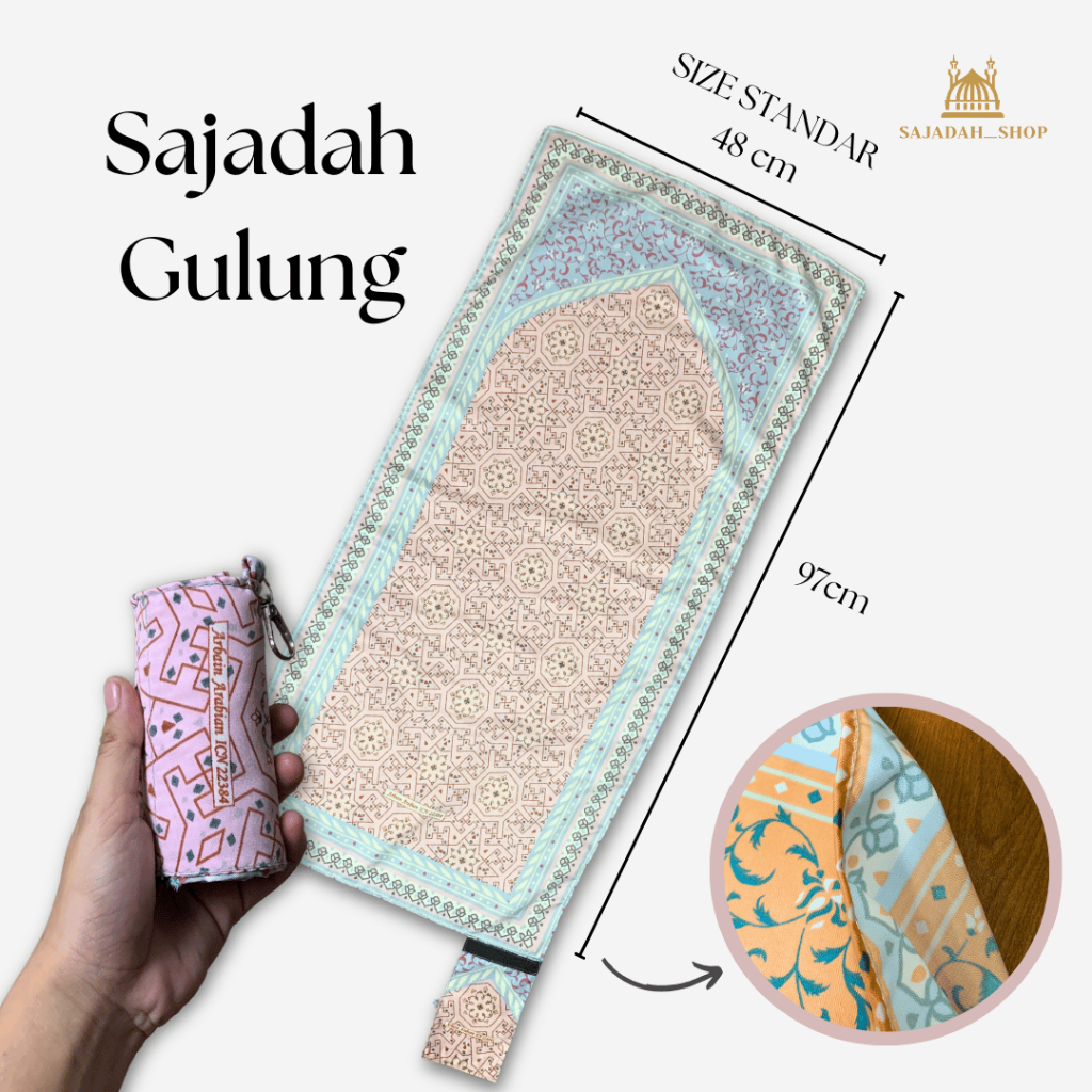 Aesthetic Roll-Up Travel Prayer Rug with Arbain Micro Motif Souvenir ...