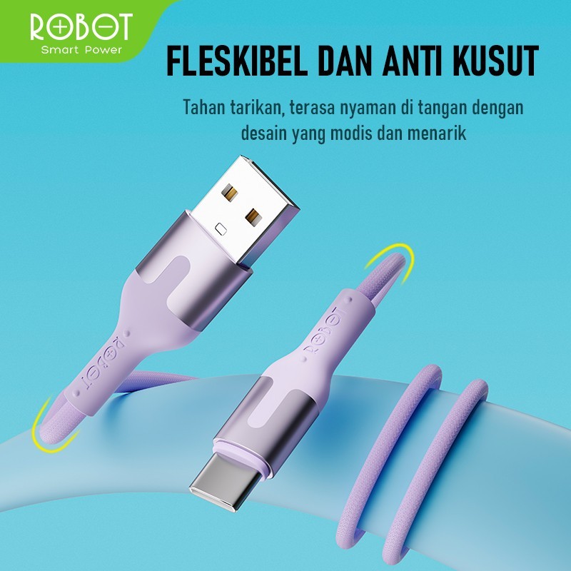 Robot Kabel Data Micro Type C Lightning USB 1M 1.2M Fast Charging Original - Gambar 3
