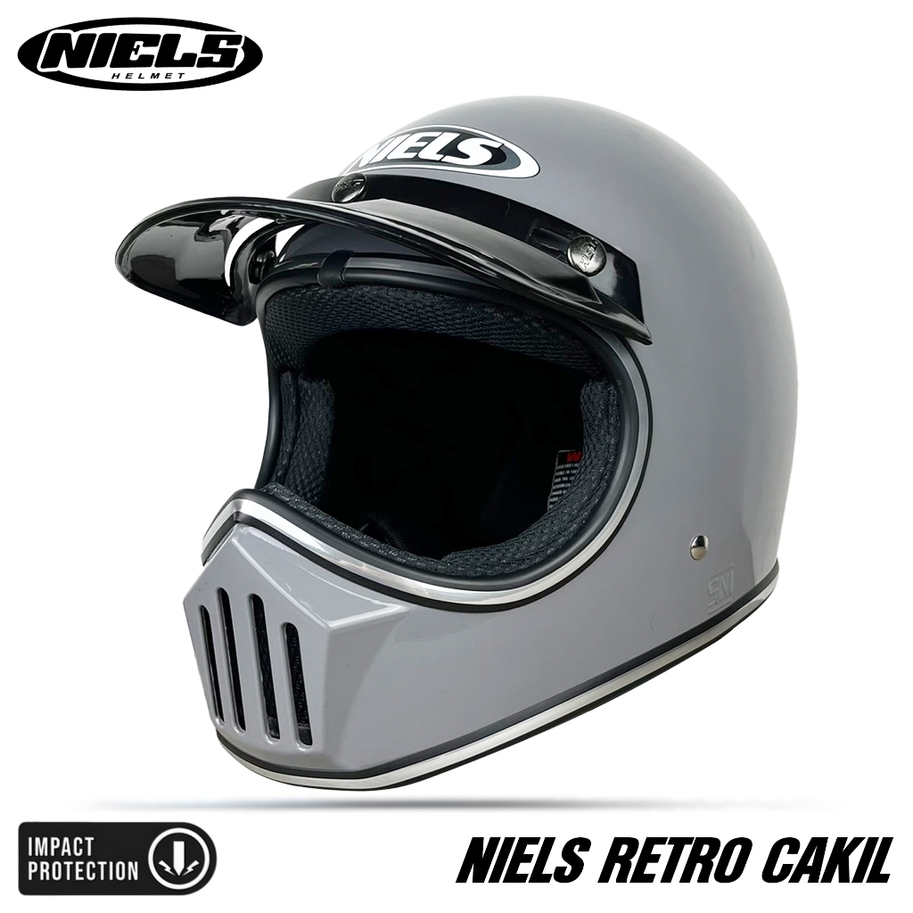 NIELS Cakil Helm Full Face Retro List Chrome Free Pet SNI - Gambar 4