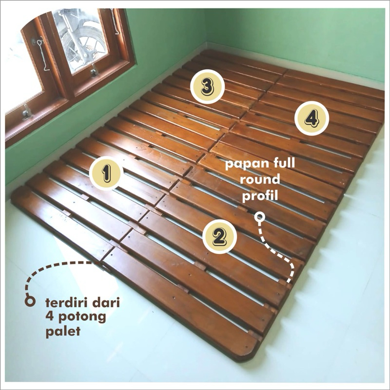 Dipan Palet Minimalis Jati Asli Alas Kasur 200x200 cm Finishing Anti Rayap - Gambar 3