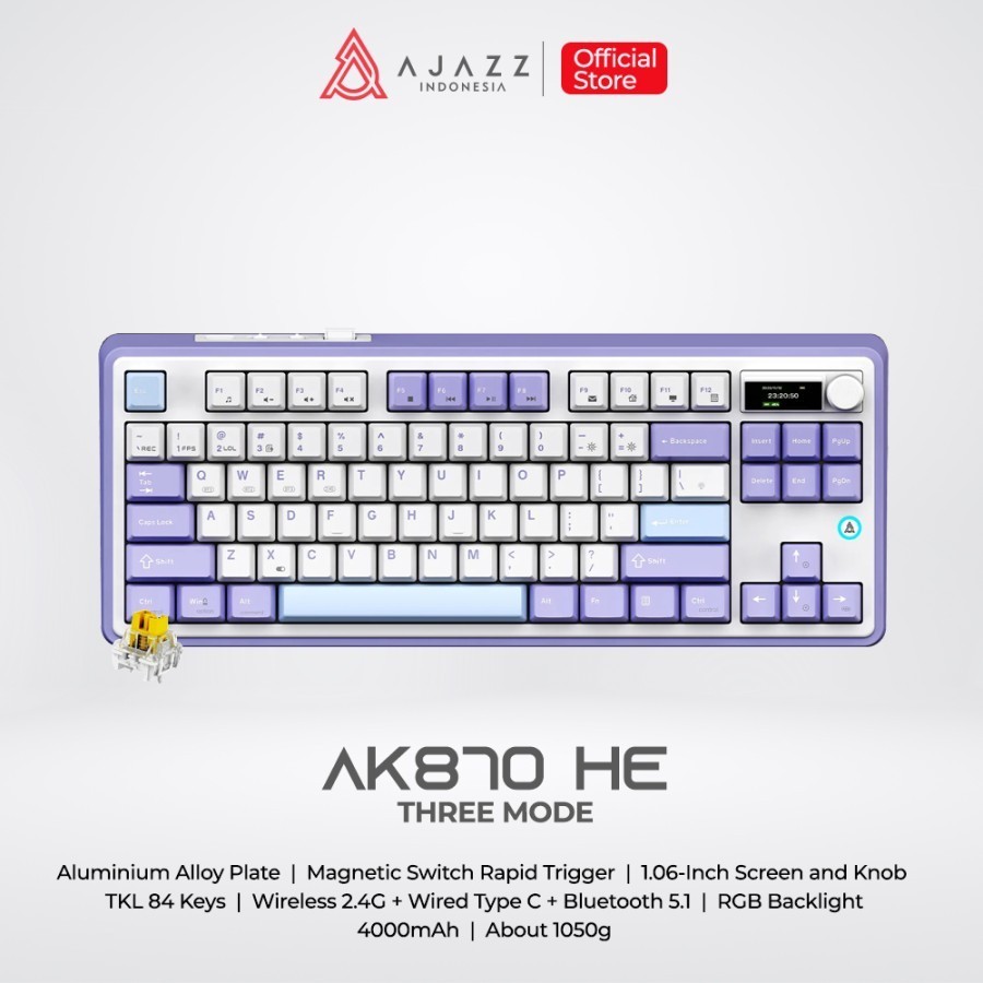 Ajazz AK870 / AK-870 HE Screen Wireless / Wired Gaming Keyboard Rapid Trigger Magnetic Switch RGB - Gambar 3