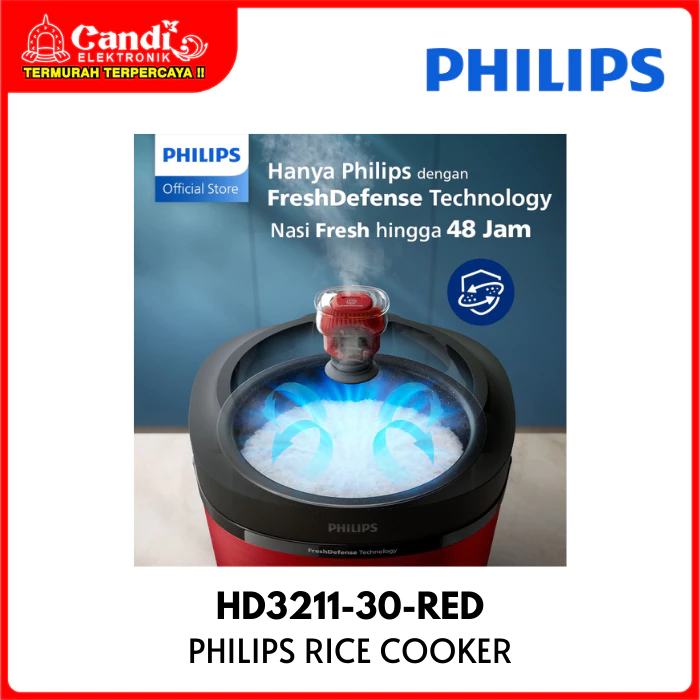 PHILIPS Rice Cooker 3in1 Penanak Nasi 1,8 Liter Fresh Defensse HD3211-30-RED - Gambar 3
