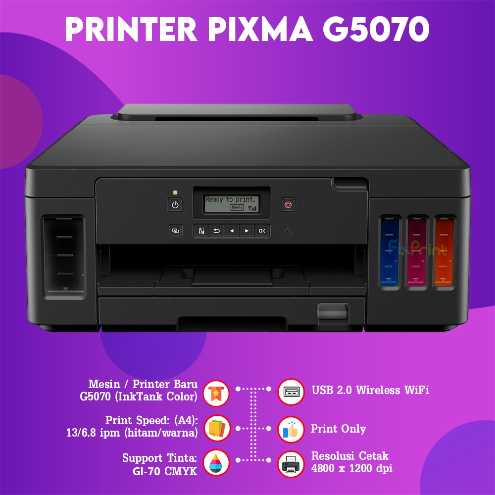 FixPrint Printer Canon G5070 InkTank G5070 Print Only Wireless Duplex LAN Garansi Resmi / Canon G6070 LAN - Gambar 2